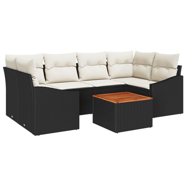 Grote foto vidaxl 7 delige tuinset met kussens zwart poly rattan acacia tuin en terras tuinmeubelen