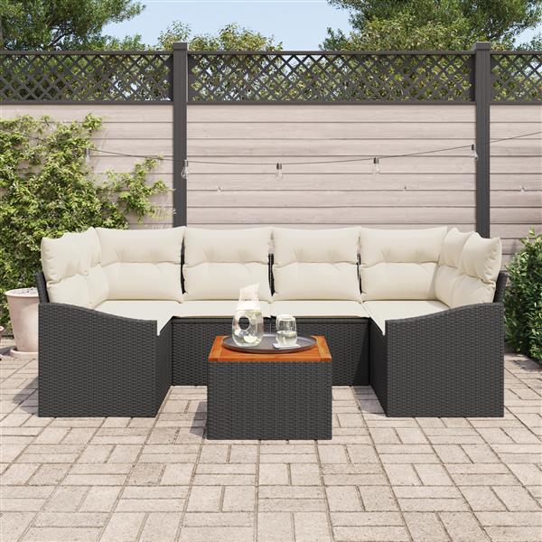 Grote foto vidaxl 7 delige tuinset met kussens zwart poly rattan acacia tuin en terras tuinmeubelen