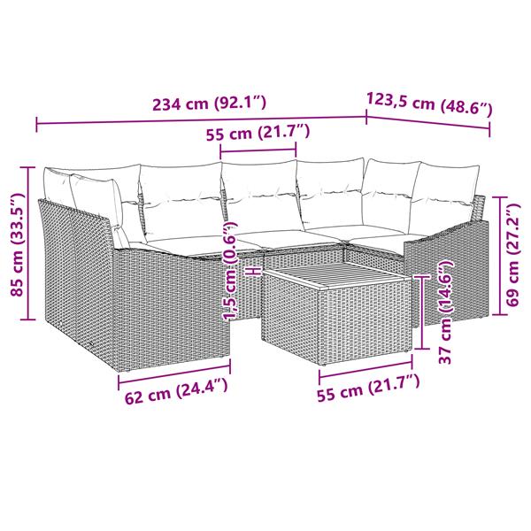 Grote foto vidaxl 7 delige tuinset met kussens zwart poly rattan acacia tuin en terras tuinmeubelen