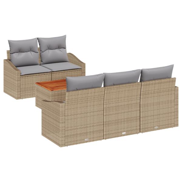 Grote foto vidaxl 6 delige tuinset met kussens in beige van poly rattan en acacia tuin en terras tuinmeubelen