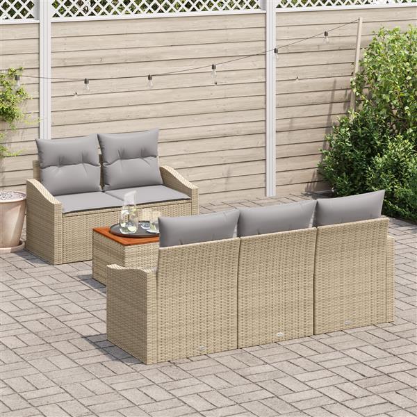 Grote foto vidaxl 6 delige tuinset met kussens in beige van poly rattan en acacia tuin en terras tuinmeubelen