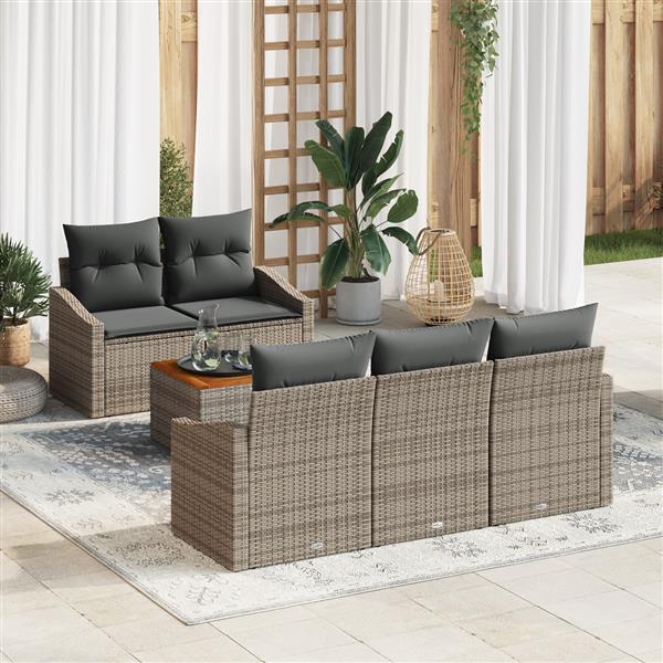 Grote foto vidaxl 6 delige tuinbankset met kussens grijs poly rattan acacia tuin en terras tuinmeubelen