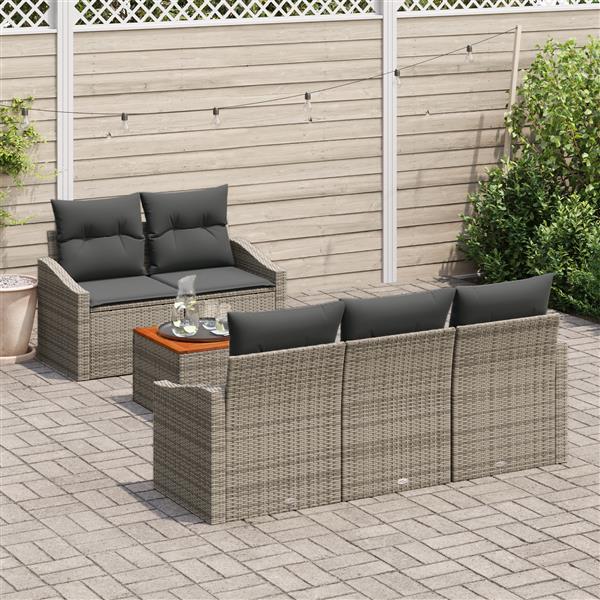 Grote foto vidaxl 6 delige tuinbankset met kussens grijs poly rattan acacia tuin en terras tuinmeubelen