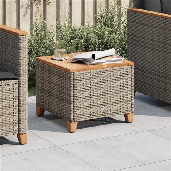 Grote foto vidaxl tuintafel 45x45x37 cm poly rattan en acaciahout grijs tuin en terras tuinmeubelen