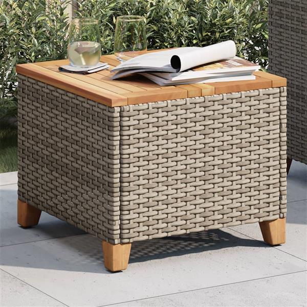 Grote foto vidaxl tuintafel 45x45x37 cm poly rattan en acaciahout grijs tuin en terras tuinmeubelen