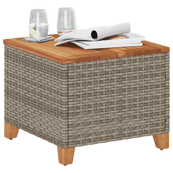 Grote foto vidaxl tuintafel 45x45x37 cm poly rattan en acaciahout grijs tuin en terras tuinmeubelen