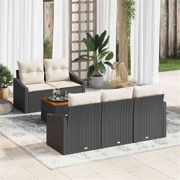Grote foto vidaxl 6 delige tuinsofa set met kussens in zwart poly rattan en acacia tuin en terras tuinmeubelen