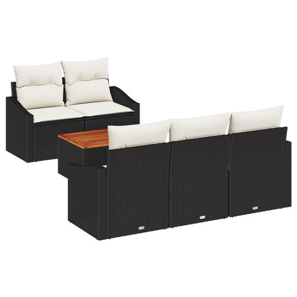 Grote foto vidaxl 6 delige tuinsofa set met kussens in zwart poly rattan en acacia tuin en terras tuinmeubelen