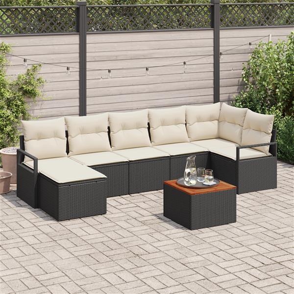 Grote foto vidaxl 8 delige tuinbankenset met kussens poly rattan acacia zwart tuin en terras tuinmeubelen