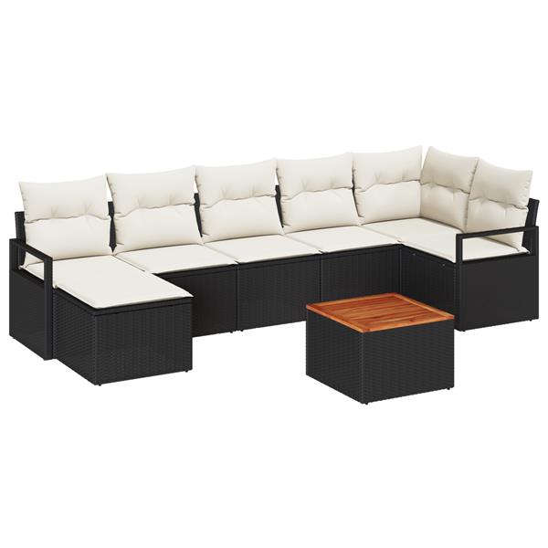 Grote foto vidaxl 8 delige tuinbankenset met kussens poly rattan acacia zwart tuin en terras tuinmeubelen