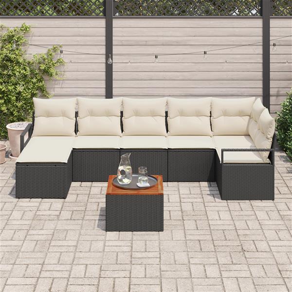 Grote foto vidaxl 8 delige tuinbankenset met kussens poly rattan acacia zwart tuin en terras tuinmeubelen
