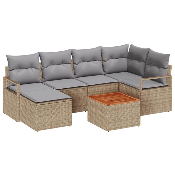 Grote foto vidaxl 7 delige tuin sofa set met kussens beige poly rattan en acacia tuin en terras tuinmeubelen