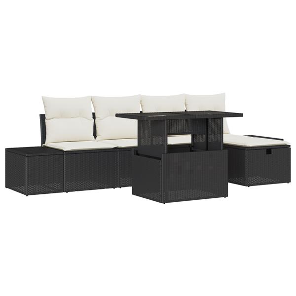 Grote foto vidaxl 6 delige tuinsofa set met kussens in zwart poly rattan tuin en terras tuinmeubelen