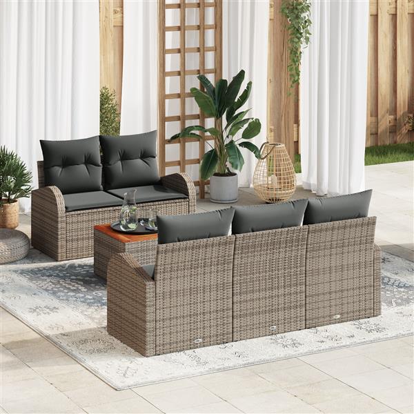 Grote foto vidaxl grijze tuinbank set 6 pcs grijs middelgroot riet stof tuin en terras tuinmeubelen