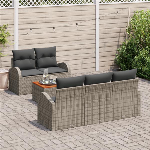 Grote foto vidaxl grijze tuinbank set 6 pcs grijs middelgroot riet stof tuin en terras tuinmeubelen