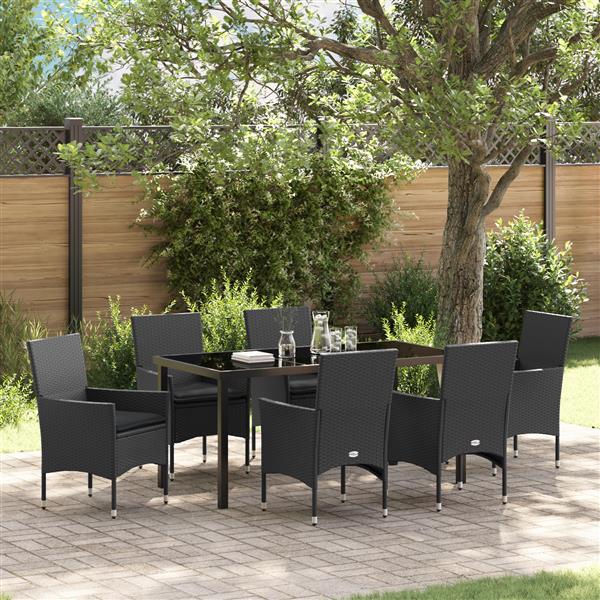 Grote foto vidaxl 7 delige tuinset met kussens zwart poly rattan tuin en terras tuinmeubelen