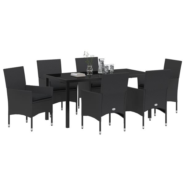 Grote foto vidaxl 7 delige tuinset met kussens zwart poly rattan tuin en terras tuinmeubelen