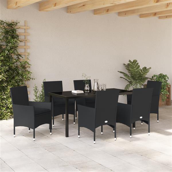 Grote foto vidaxl 7 delige tuinset met kussens zwart poly rattan tuin en terras tuinmeubelen
