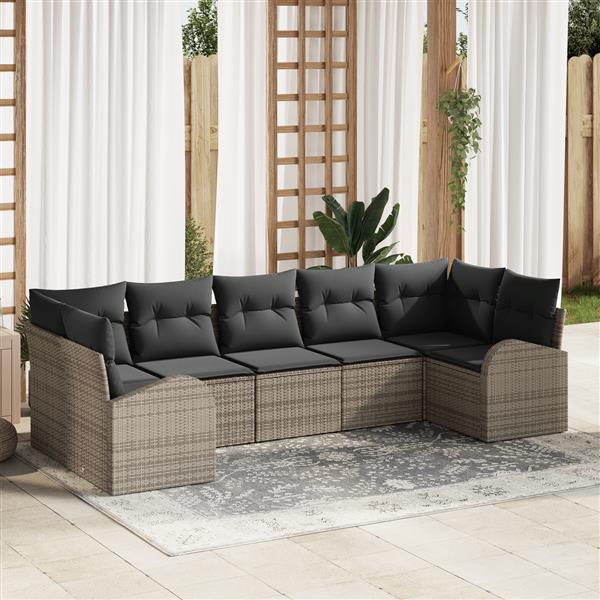 Grote foto vidaxl 7 delige tuinbankenset met kussens poly rattan grijs tuin en terras tuinmeubelen