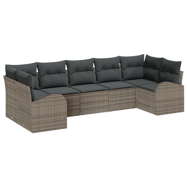 Grote foto vidaxl 7 delige tuinbankenset met kussens poly rattan grijs tuin en terras tuinmeubelen