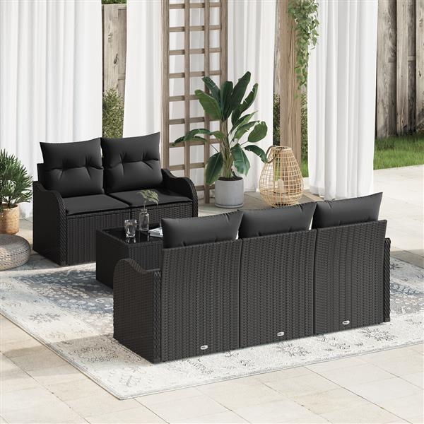 Grote foto vidaxl 6 delige tuinset met kussens zwart poly rattan tuin en terras tuinmeubelen