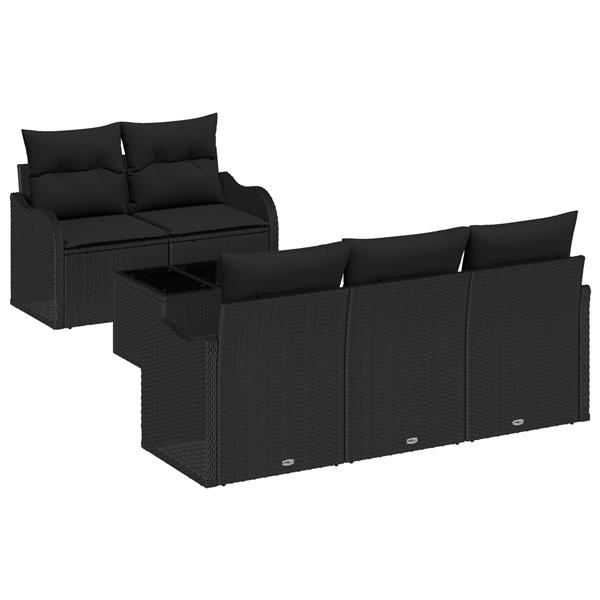 Grote foto vidaxl 6 delige tuinset met kussens zwart poly rattan tuin en terras tuinmeubelen