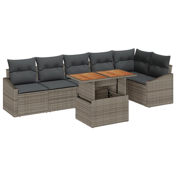Grote foto vidaxl 7 delige tuinset met kussens grijs poly rattan acacia tuin en terras tuinmeubelen