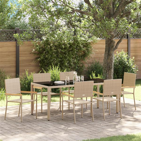 Grote foto vidaxl 7 delige tuinset poly rattan beige tuin en terras tuinmeubelen