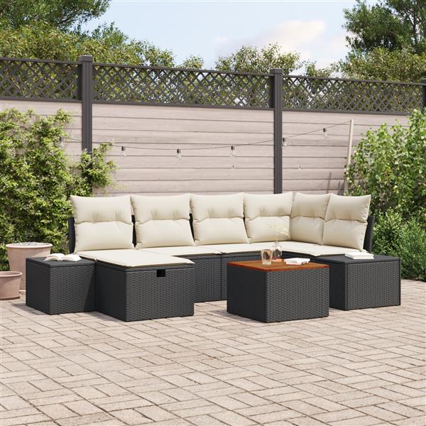 Grote foto vidaxl 7 delige tuinbankenset met kussens poly rattan zwart tuin en terras tuinmeubelen
