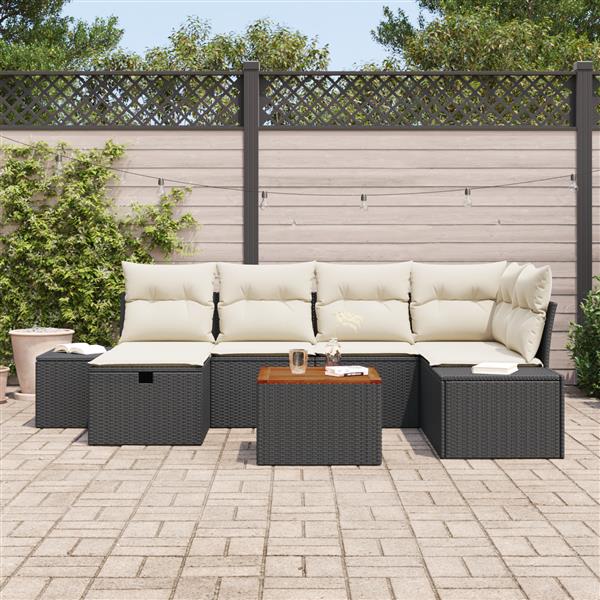 Grote foto vidaxl 7 delige tuinbankenset met kussens poly rattan zwart tuin en terras tuinmeubelen