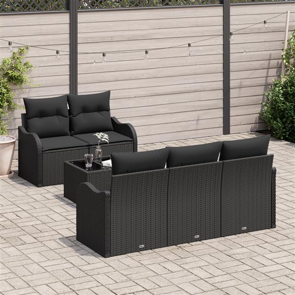 Grote foto vidaxl 6 delige tuinset met kussens zwart poly rattan tuin en terras tuinmeubelen