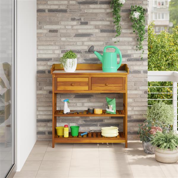 Grote foto vidaxl tuinkast met lade met plank met opslag bruin 78 x 36 5 x 78 cm massief acaciahout huis en inrichting overige