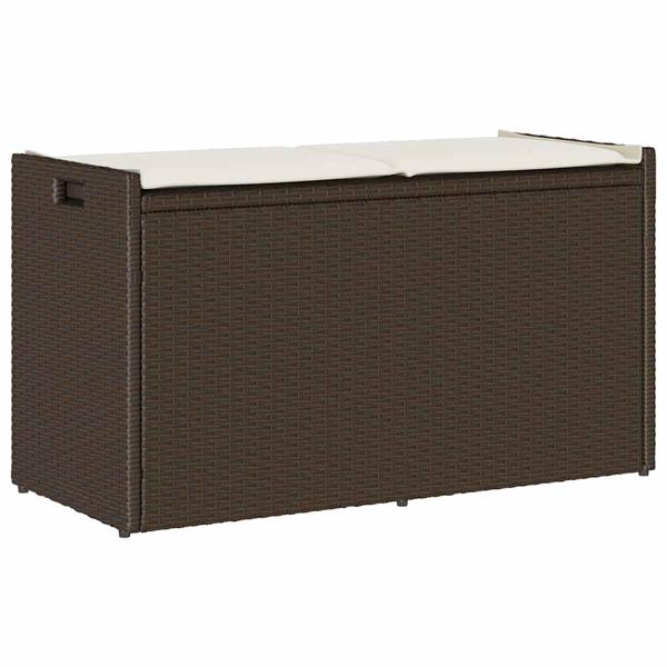 Grote foto vidaxl opbergbank met kussen voor buiten 100 cm poly rattan bruin tuin en terras tuinmeubelen