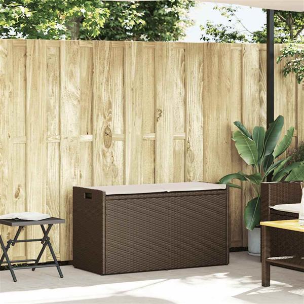 Grote foto vidaxl opbergbank met kussen voor buiten 100 cm poly rattan bruin tuin en terras tuinmeubelen