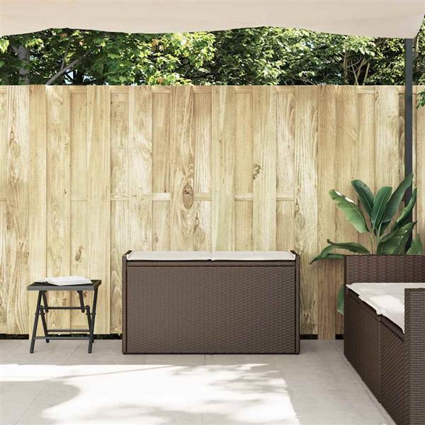 Grote foto vidaxl opbergbank met kussen voor buiten 100 cm poly rattan bruin tuin en terras tuinmeubelen