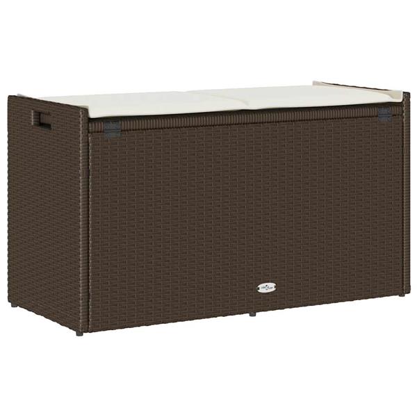Grote foto vidaxl opbergbank met kussen voor buiten 100 cm poly rattan bruin tuin en terras tuinmeubelen