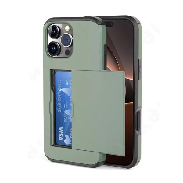 Grote foto kaarthouder hoesje voor iphone 15 pro wallet card slot cover case groen telecommunicatie mobieltjes