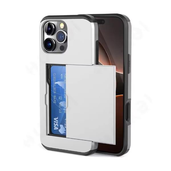 Grote foto kaarthouder hoesje voor iphone 15 pro wallet card slot cover case zilver telecommunicatie mobieltjes