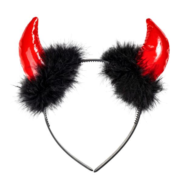 Grote foto halloween haarband zwart rood duivel met veren verzamelen overige verzamelingen