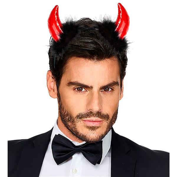 Grote foto halloween haarband zwart rood duivel met veren verzamelen overige verzamelingen