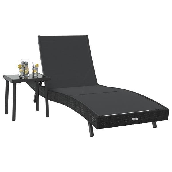 Grote foto vidaxl ligstoel met kussen persoon 2 pcs zwart 40 x 40 x 40.5 cm poly riet tuin en terras tuinmeubelen