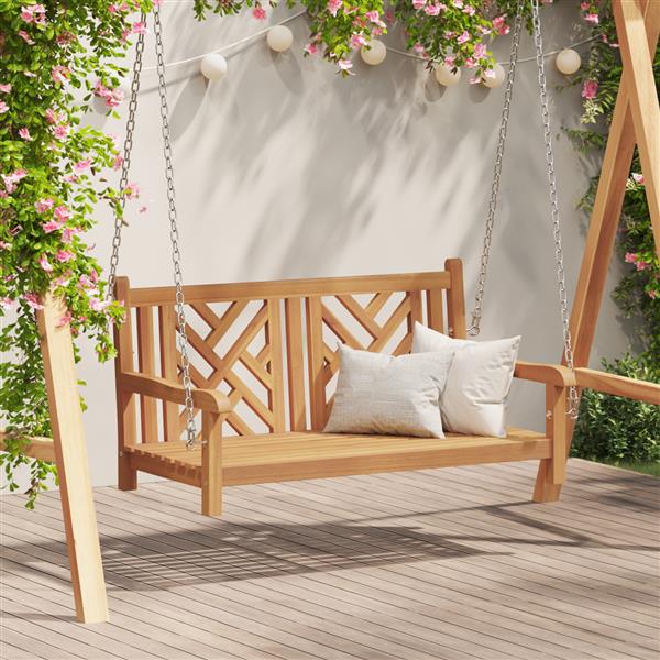 Grote foto vidaxl schommelbank anders bruin 114 x 60 x 64 cm massief teakhout tuin en terras tuinmeubelen