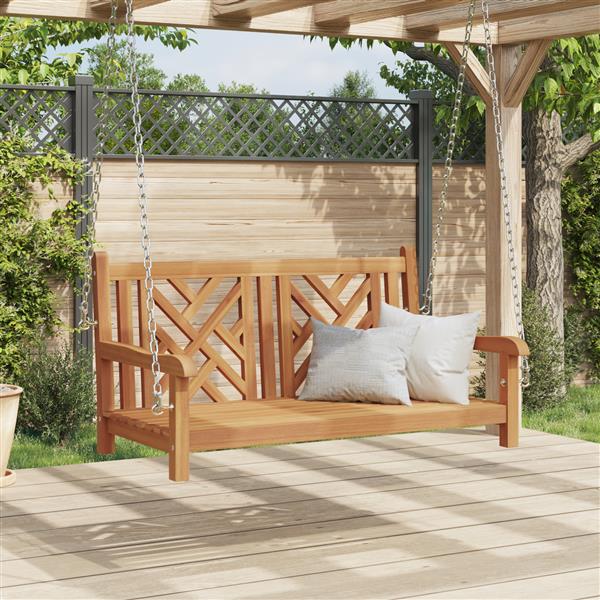 Grote foto vidaxl schommelbank anders bruin 114 x 60 x 64 cm massief teakhout tuin en terras tuinmeubelen