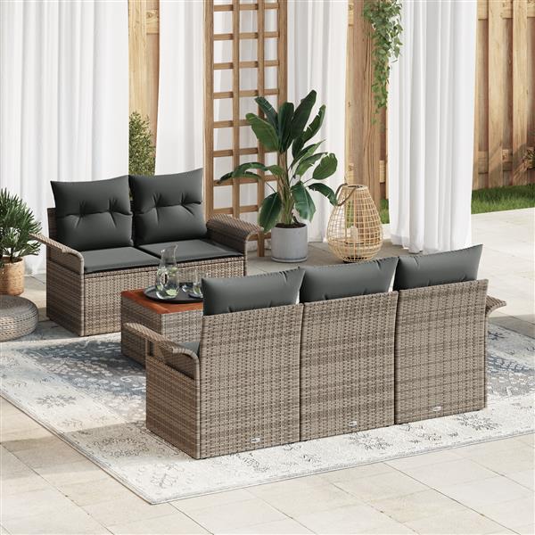 Grote foto vidaxl 6 delige tuinbankenset met kussens poly rattan acaciahout grijs tuin en terras tuinmeubelen