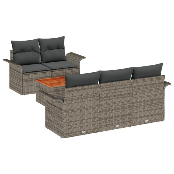 Grote foto vidaxl 6 delige tuinbankenset met kussens poly rattan acaciahout grijs tuin en terras tuinmeubelen