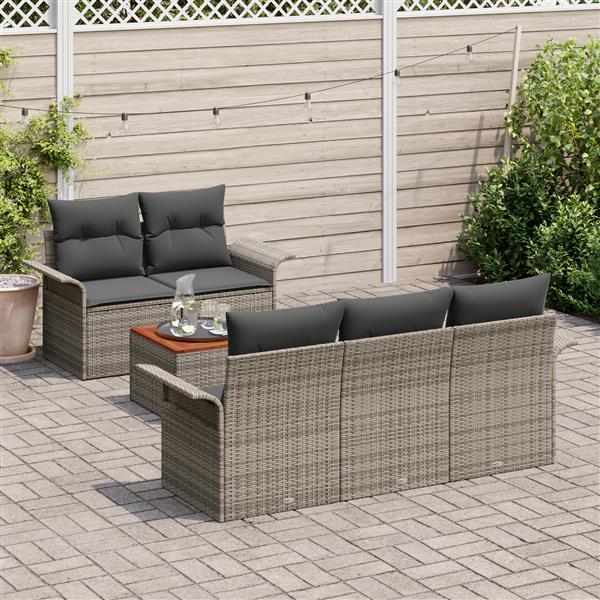 Grote foto vidaxl 6 delige tuinbankenset met kussens poly rattan acaciahout grijs tuin en terras tuinmeubelen