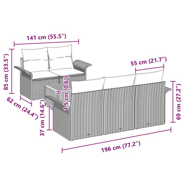 Grote foto vidaxl 6 delige tuinbankenset met kussens poly rattan acaciahout grijs tuin en terras tuinmeubelen