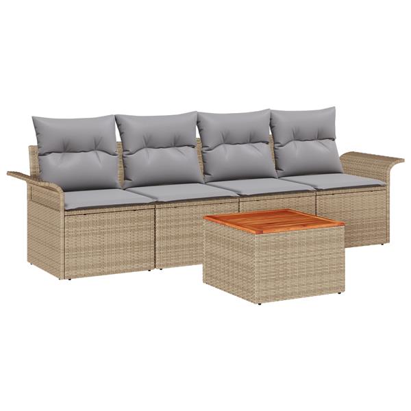 Grote foto vidaxl 5 delige tuinsofa set met kussens in beige poly rattan en acacia tuin en terras tuinmeubelen