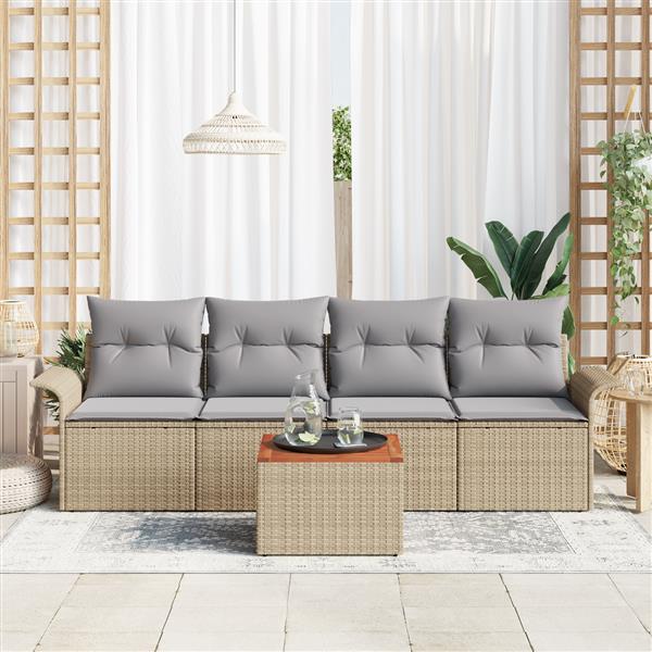 Grote foto vidaxl 5 delige tuinsofa set met kussens in beige poly rattan en acacia tuin en terras tuinmeubelen