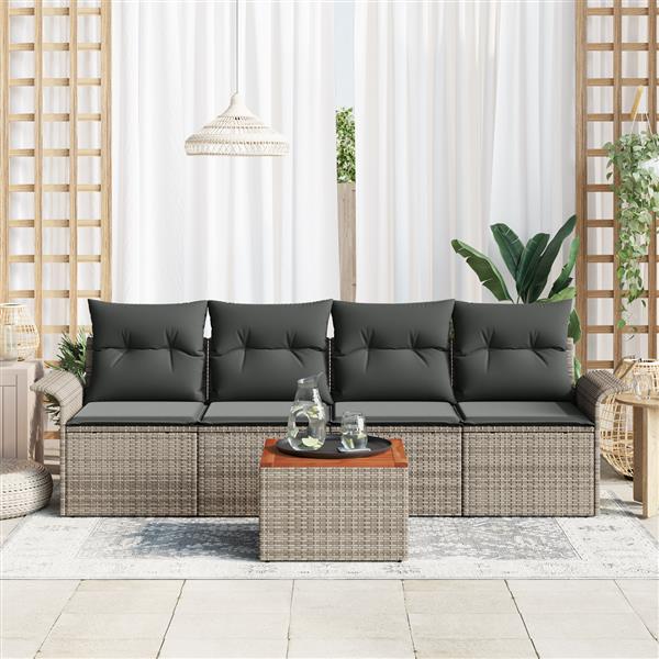 Grote foto vidaxl 5 delige tuinsofa set met kussens grijs poly rattan acacia tuin en terras tuinmeubelen